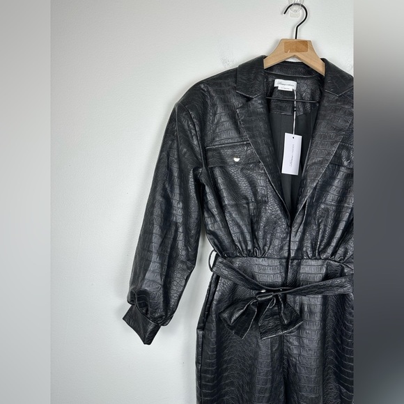 Lovers + Friends Tag Black Faux Leather Croc embossed Jumpsuit Women Sz XS - Picture 2 of 8